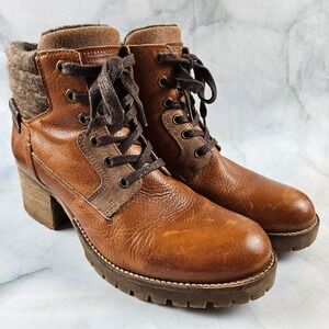 Bullboxer Cassie brown leather ankle boots block heel size 11m‎